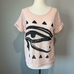 S & W Fashion Sheer Knit Egyptian Eye Graphic Tee | Eye of Horus | Size Large